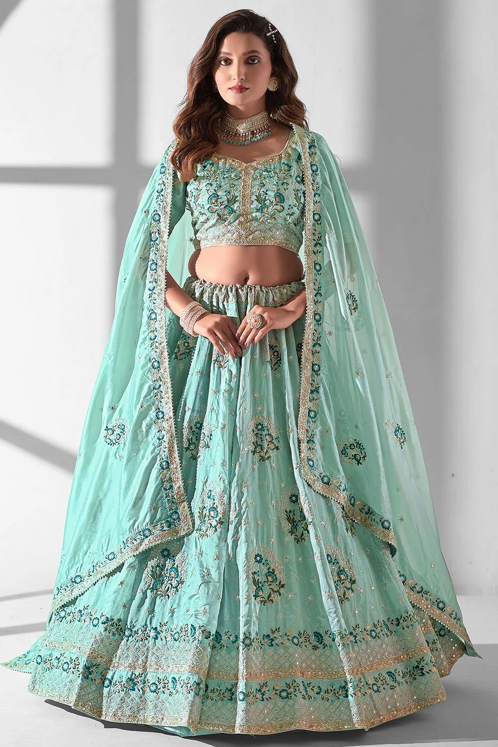 Sky Blue Big Flair & Breathtaking Beauty: Organza Lehengas for Every Occasion