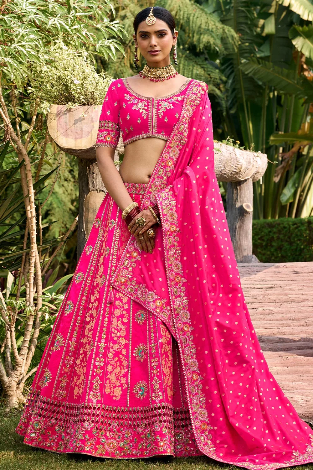 Pink Heavy Designer Wedding Wear Banarasi Silk Lehenga Choli