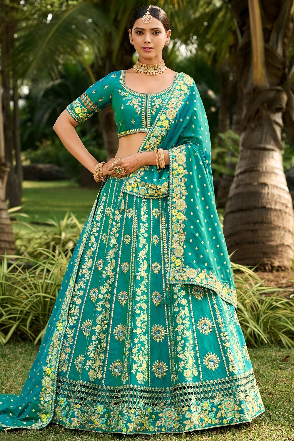 Green Heavy Designer Wedding Wear Banarasi Silk Lehenga Choli