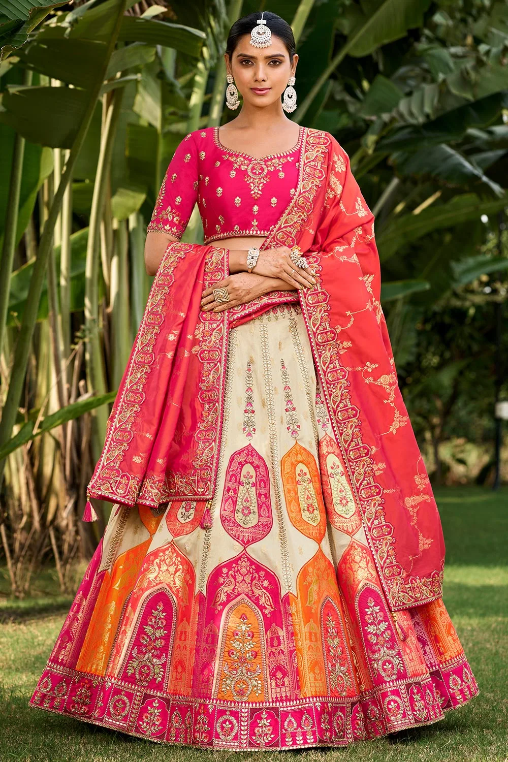 Pink Heavy Designer Wedding Wear Banarasi Silk Lehenga Choli Set