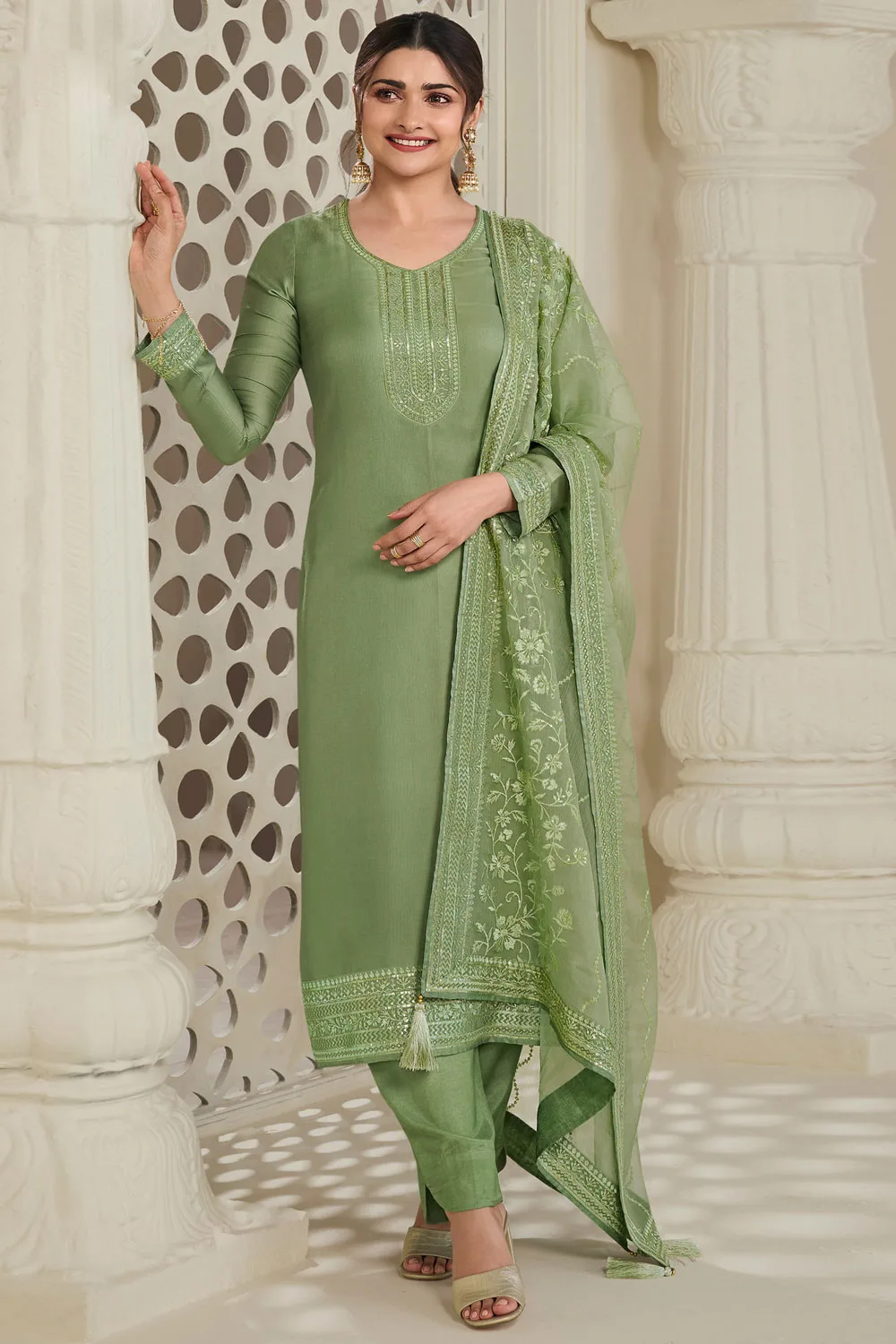 Emerald Green Embroidered Salwar Suit Set