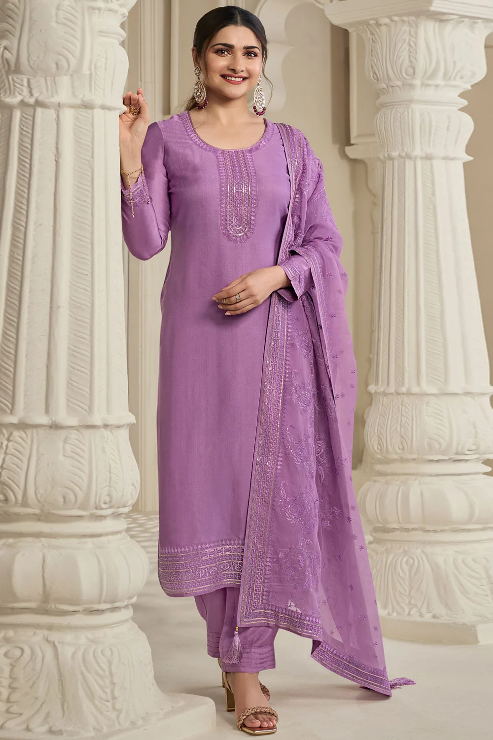 Purple Embroidered Salwar Suit Set