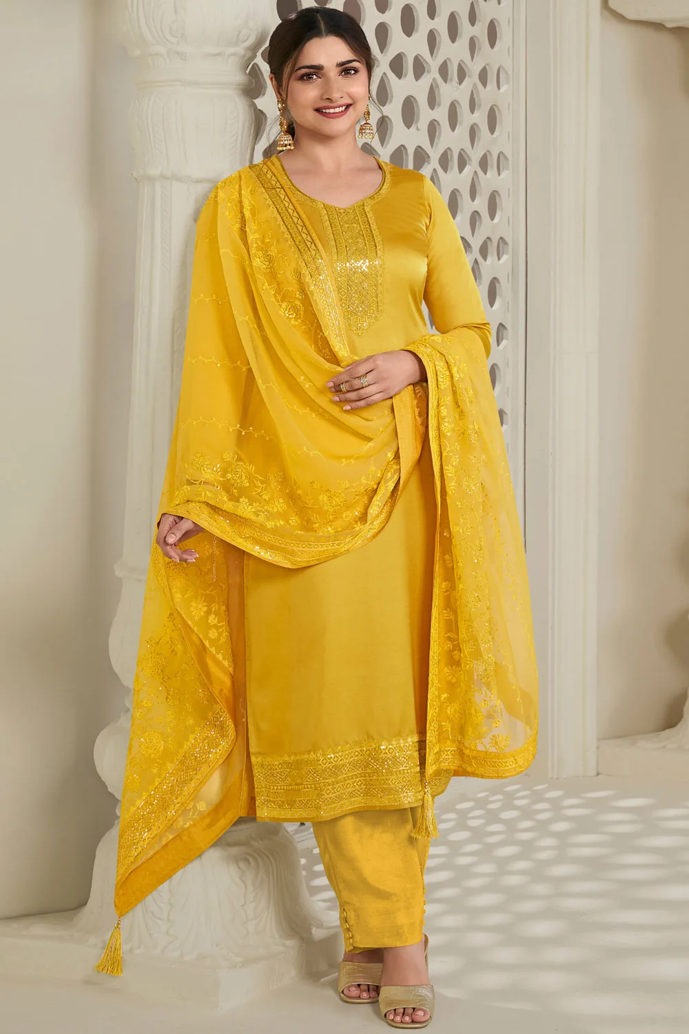 Yellow Embroidered Salwar Suit Set