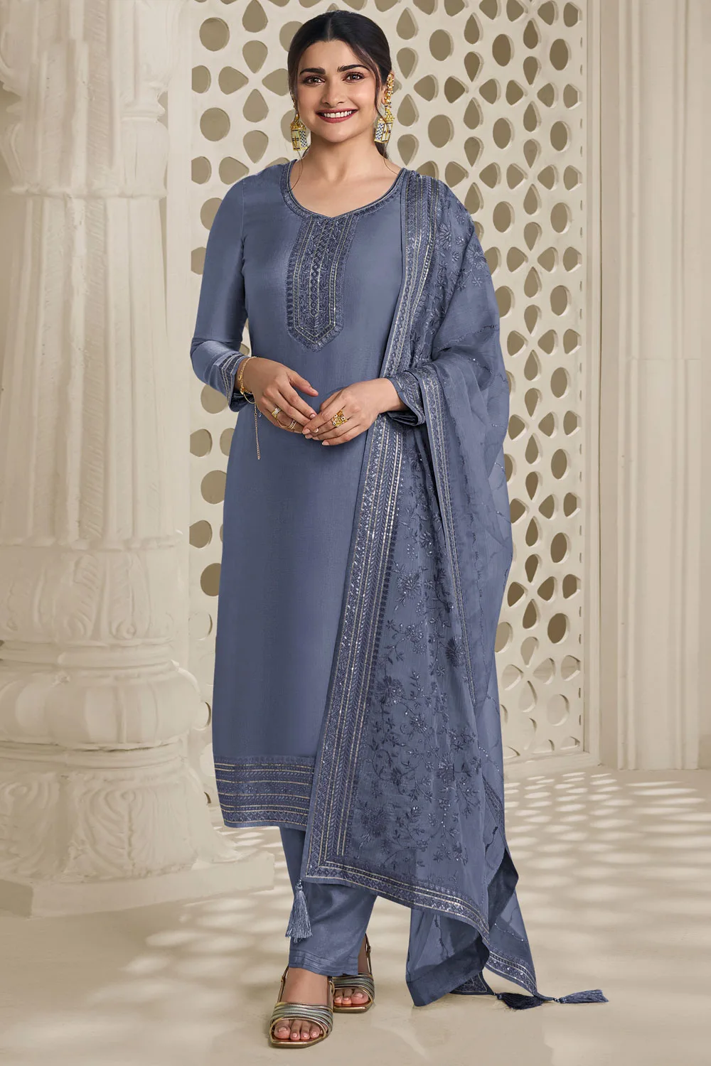 Blue Embroidered Salwar Suit Set