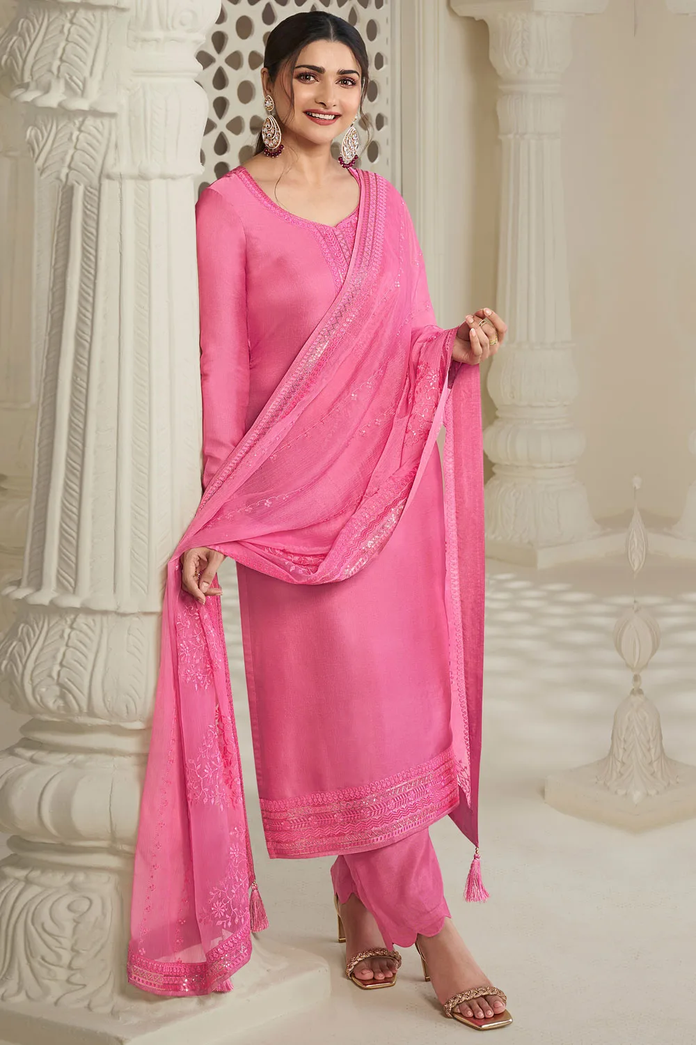Pink Embroidered Salwar Suit Set