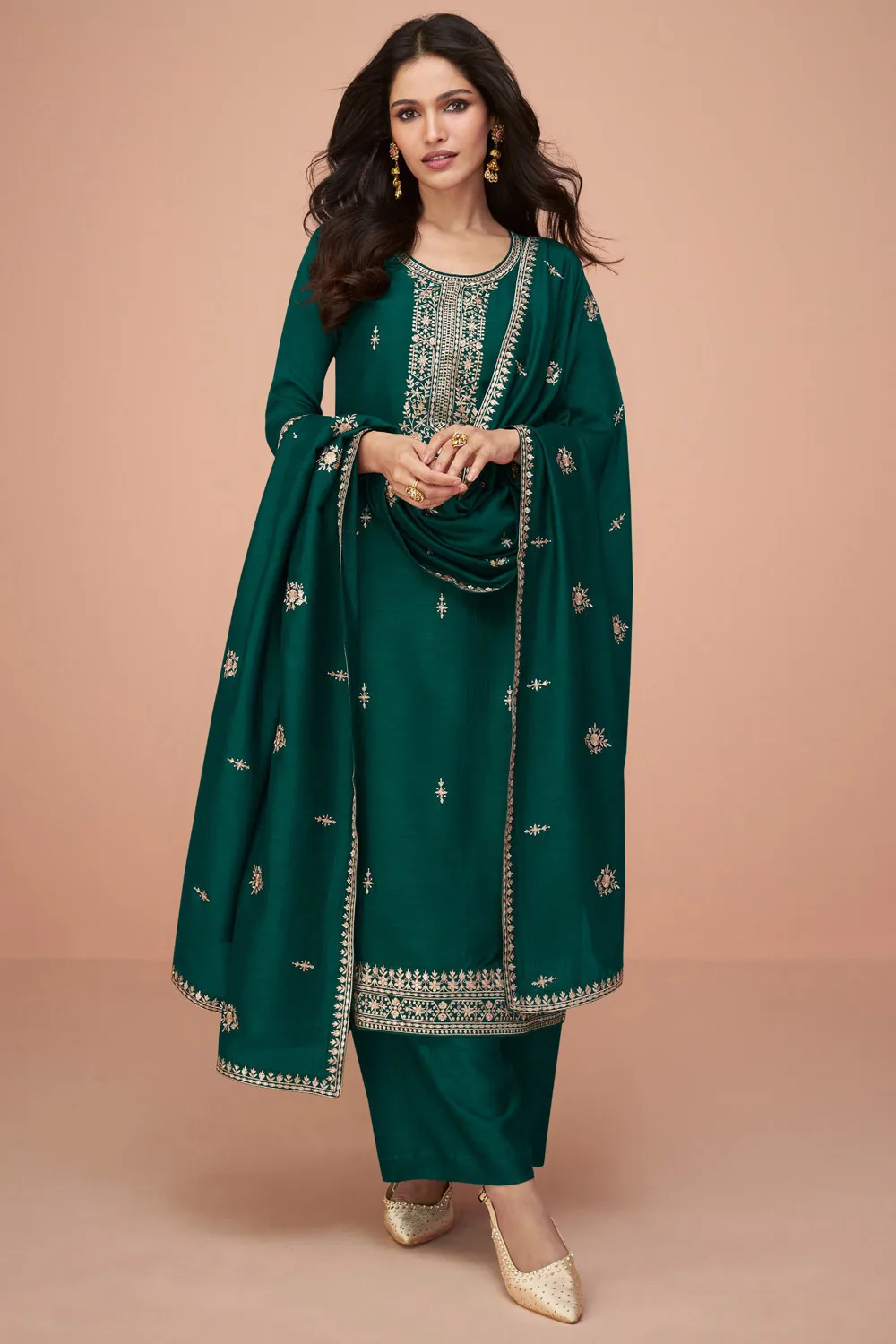 Emerald Elegance: Premium Silk Salwar Kameez Set
