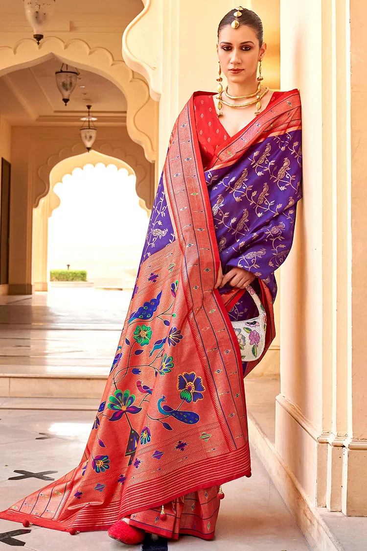 Stunning Super Patola Silk Saree in Orange and Purple with Paithani Design and Apoxy Finish