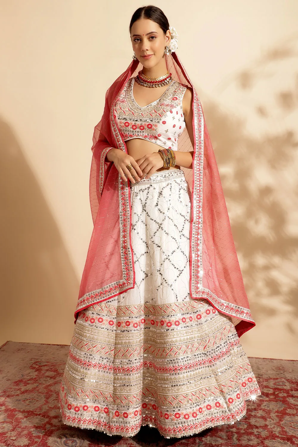 Pink Georgette Wedding Lehenga Set: Premium Thread & Sequin Embellishments