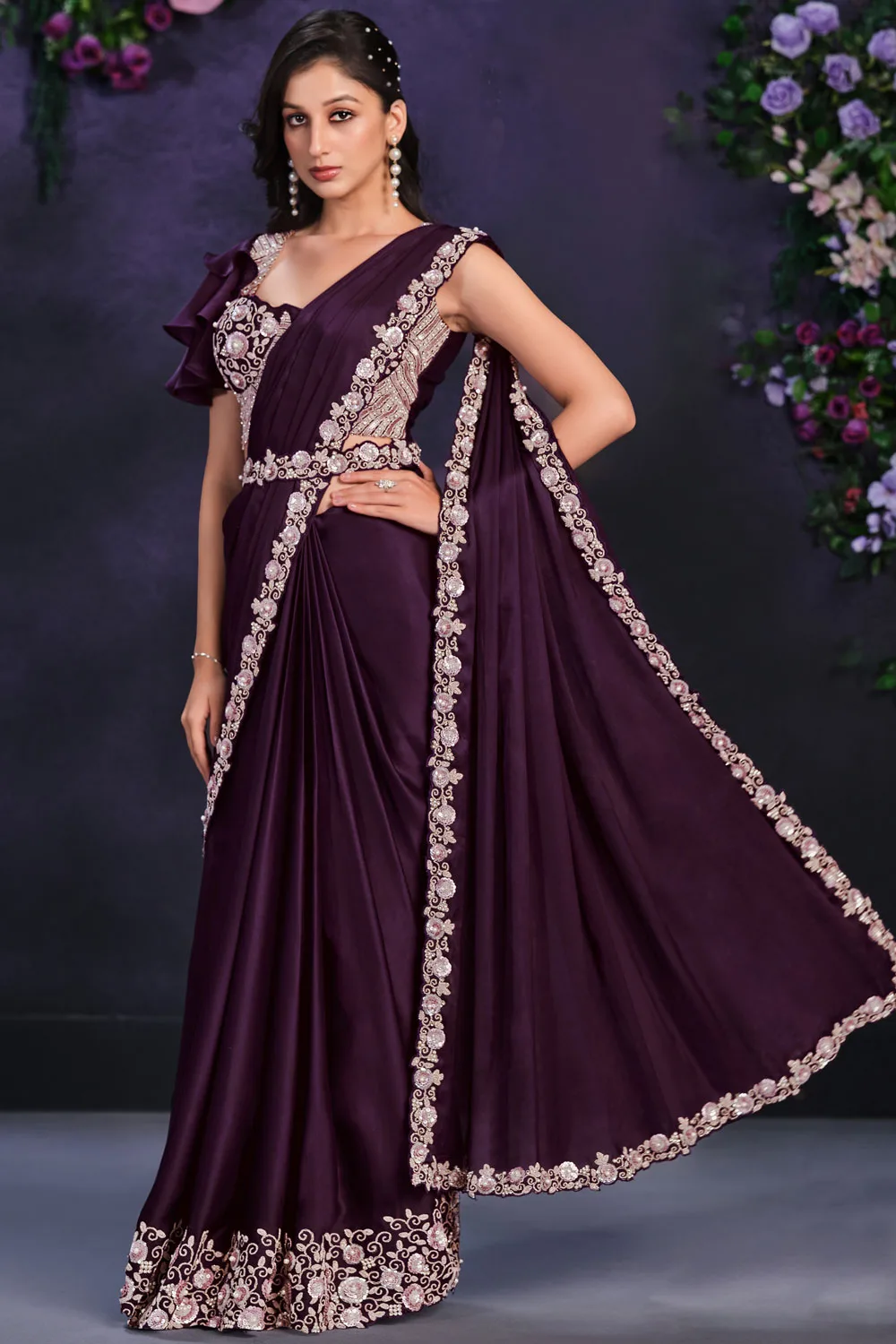 Dark Purple Indo-Western Saree
