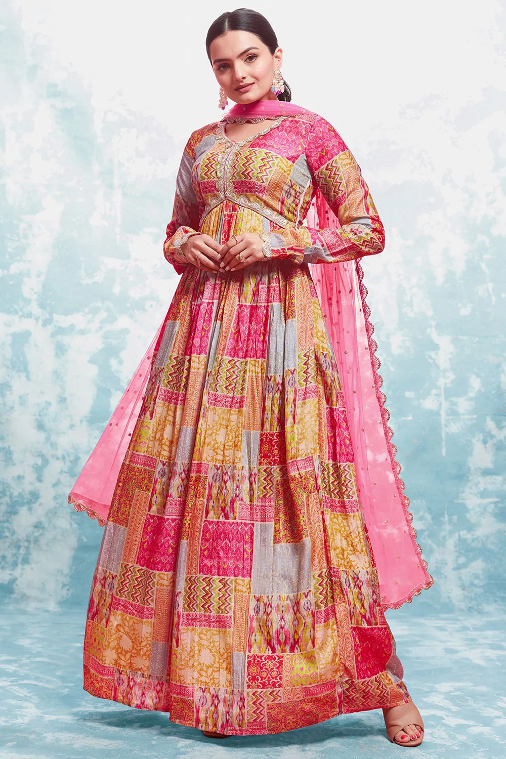 Deep Pink Embroidered Anarkali Suit with Dupatta