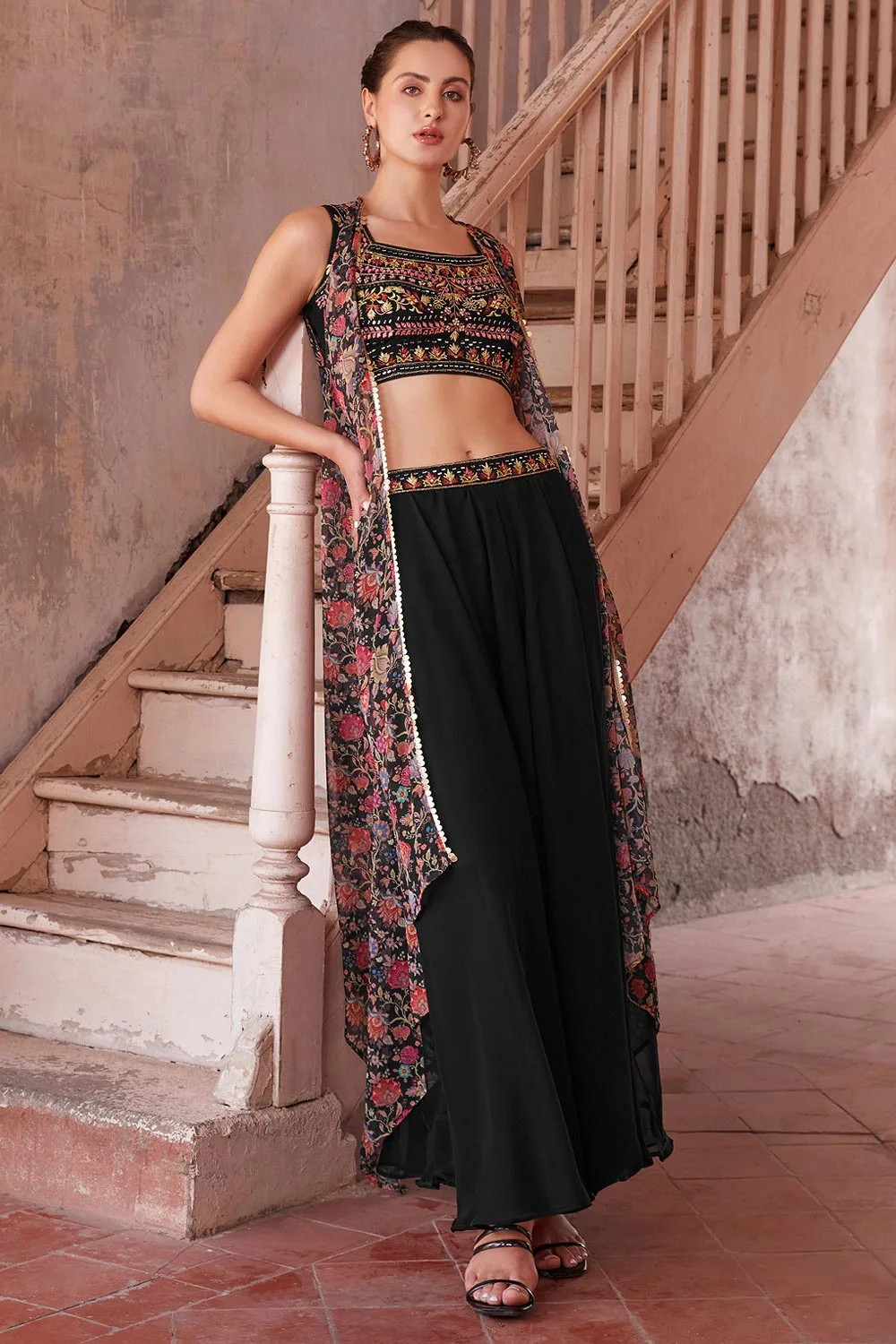 Modern Muse in Deep Pink: The Embroidered Georgette Indo-Western Dress