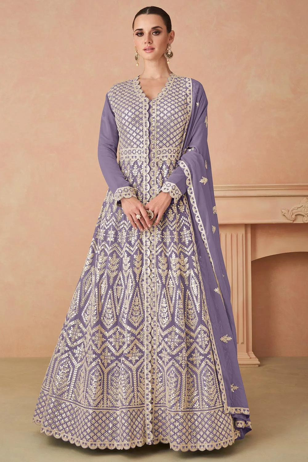 Elegant Purple Georgette Anarkali Suit with Exquisite Embroidery Work