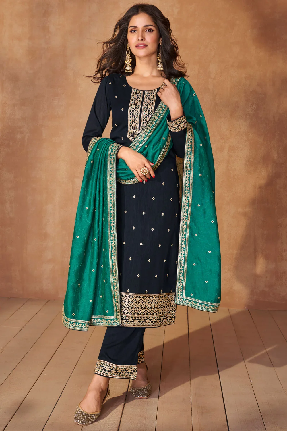 Navi Blue Splendor: Premium Silk Salwar Suit Ensemble