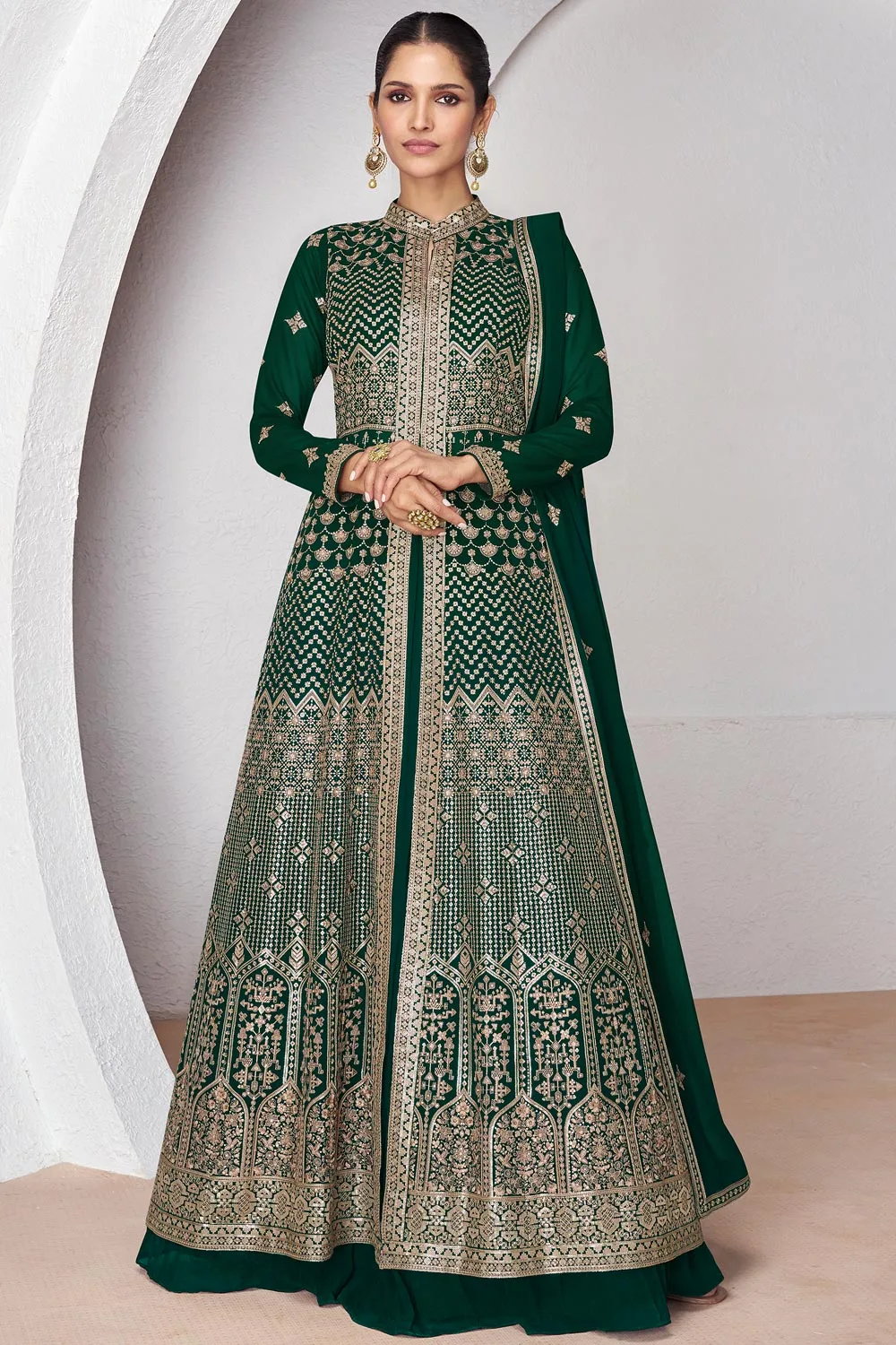 Green Embroidered Anarkali Suit with Dupatta