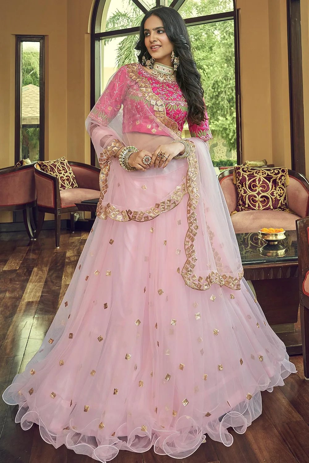 Enchanting Baby Pink Lehenga Set with Thread & Sequins Embroidery Work