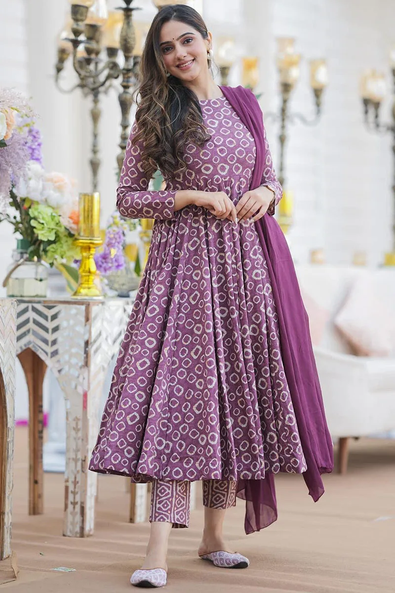 Mesmerizing Magenta Cotton Silk Anarkali Gown with Heavy Digital Print and Gorgette Dupatta
