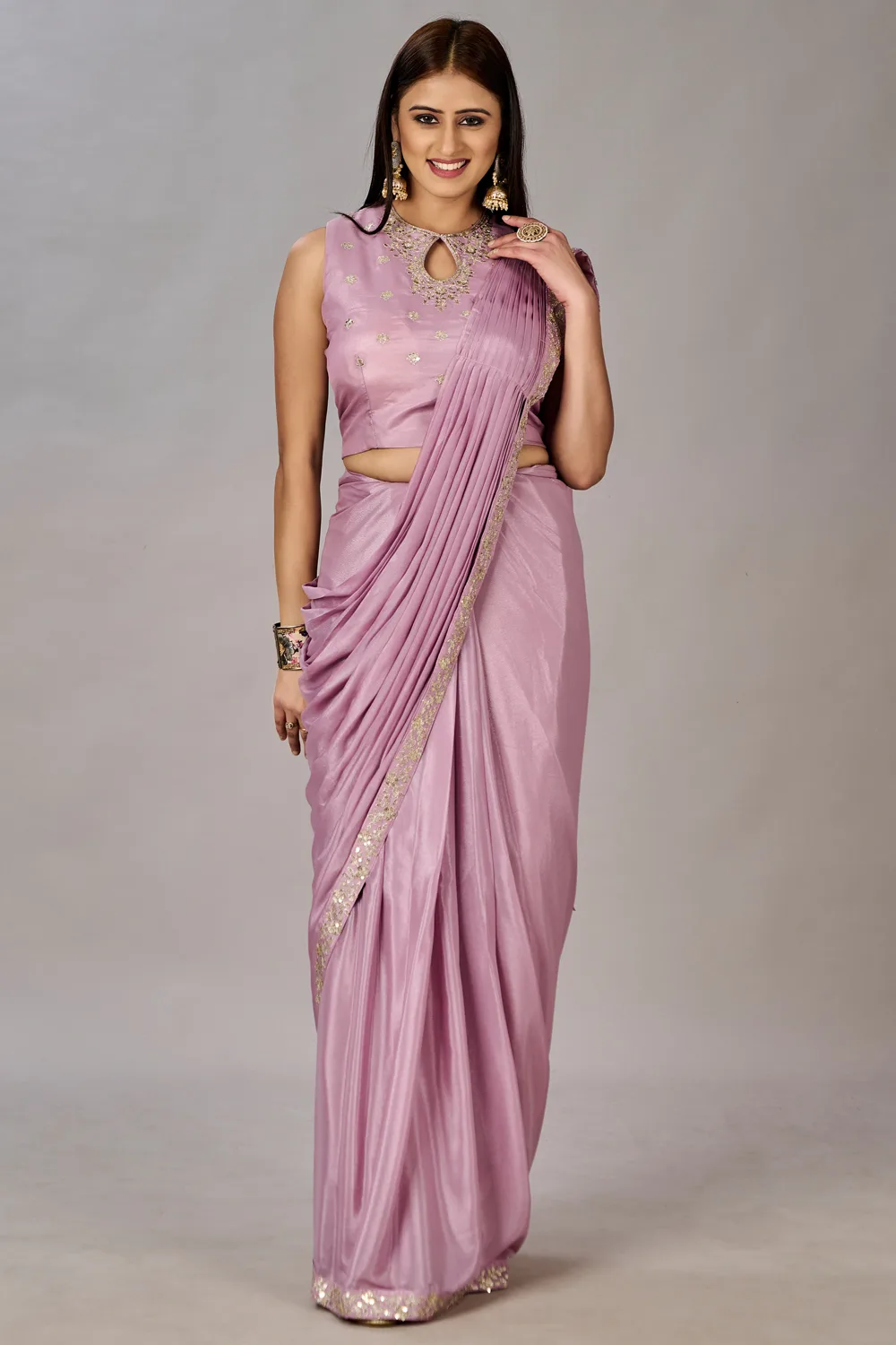 Deep Pink Georgette Saree with Embroidered Blouse