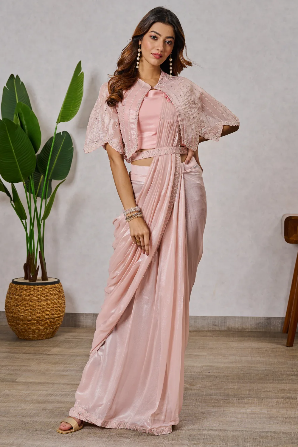 Baby Pink Georgette Saree with Embroidered Blouse