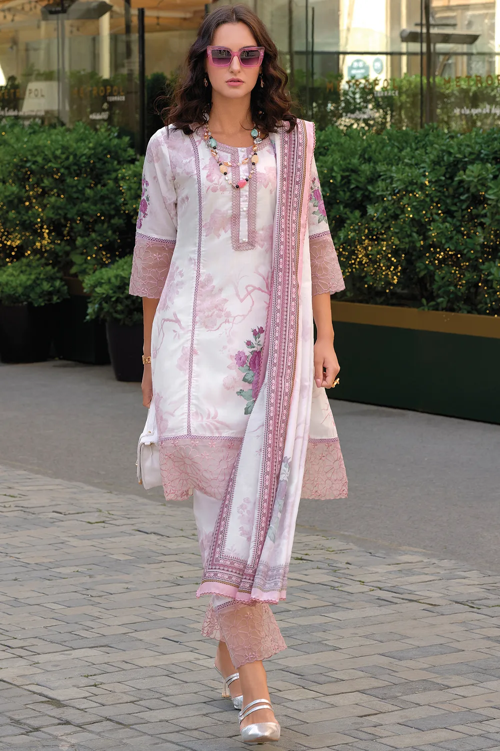 Baby Pink Floral Cotton Kurta Set with Embroidered Digital Print