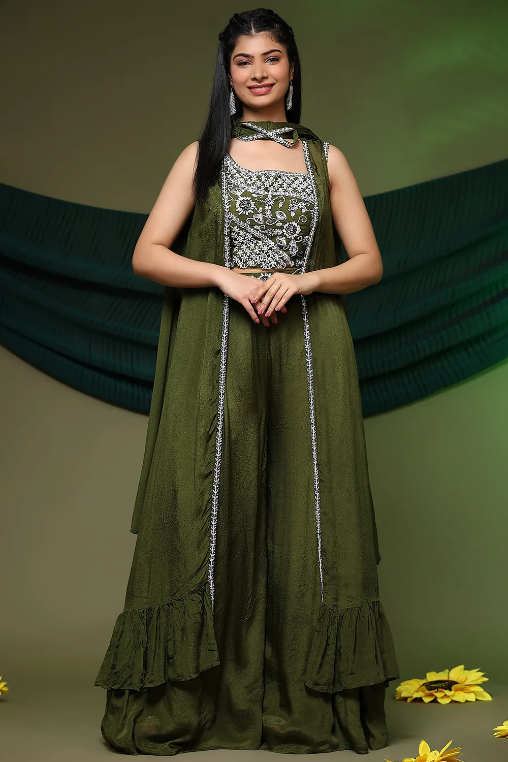 Green Indo-Western Palazzo Suit